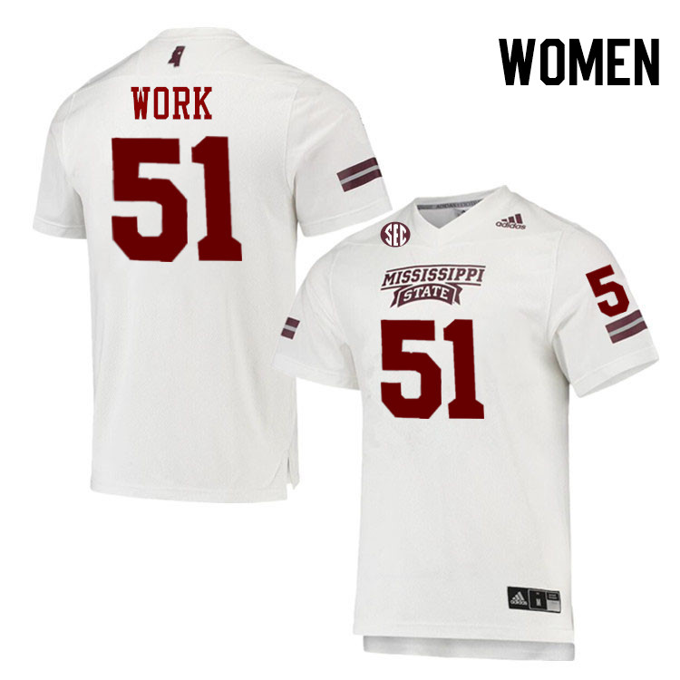 Women #51 Luke Work Mississippi State Bulldogs College Football Jerseys Stitched-White